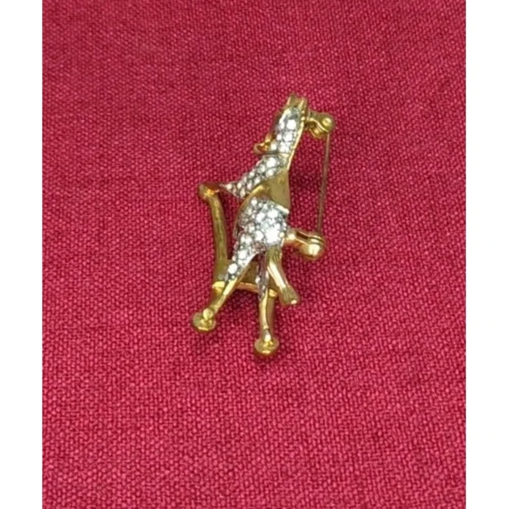 Vintage 90s Gold Tone &‎ Rhinestone 3D Rocking Horse Brooch Pin